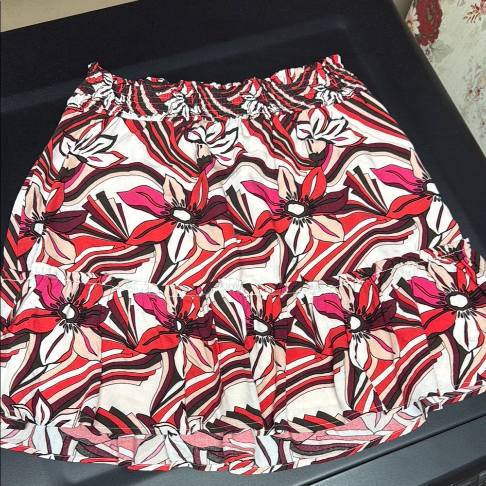 Anthropologie Floral Red and Pink Women's Skirt